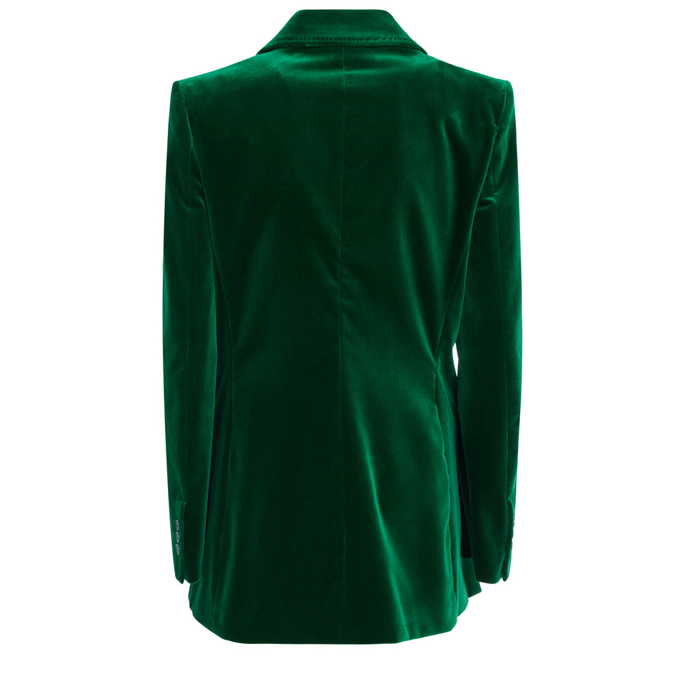 Green velvet double-breasted blazer