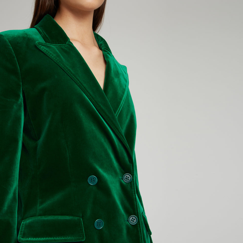 Green velvet double-breasted blazer