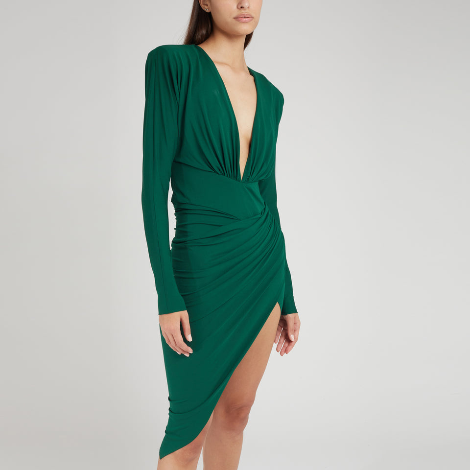 Asymmetric dress in green fabric