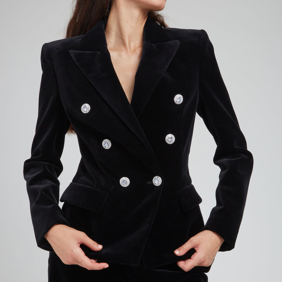 Double breasted blazer in black velvet