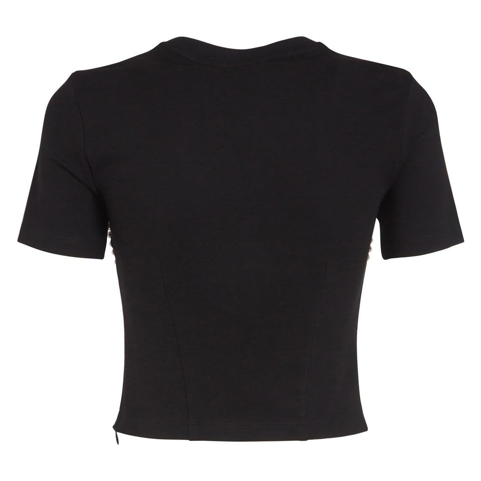 Black fabric crop t-shirt