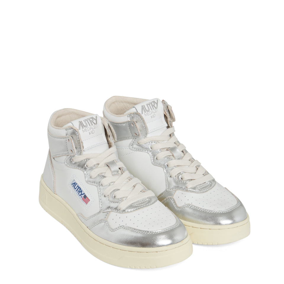 Sneakers "Medalist mid" in pelle bianca e argento