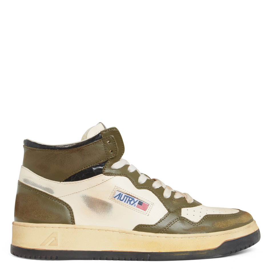 "Sup vint Mid" sneakers in white and green leather