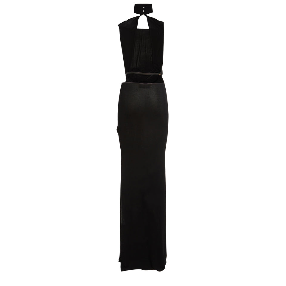 Long "Inaria" dress in black fabric