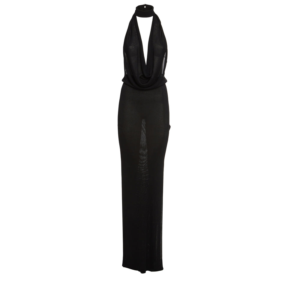 Long "Inaria" dress in black fabric