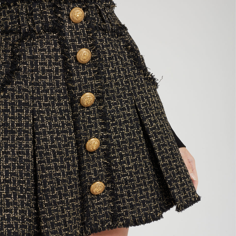 Black tweed pleated mini skirt