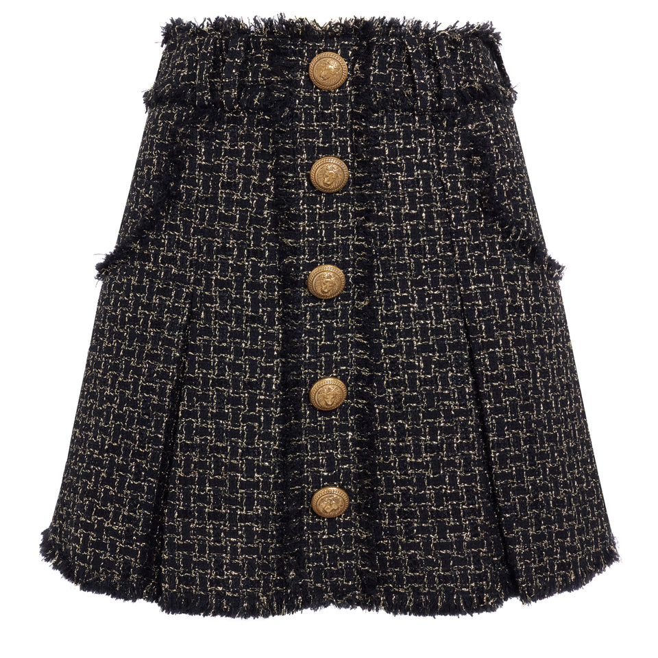 Black tweed pleated mini skirt