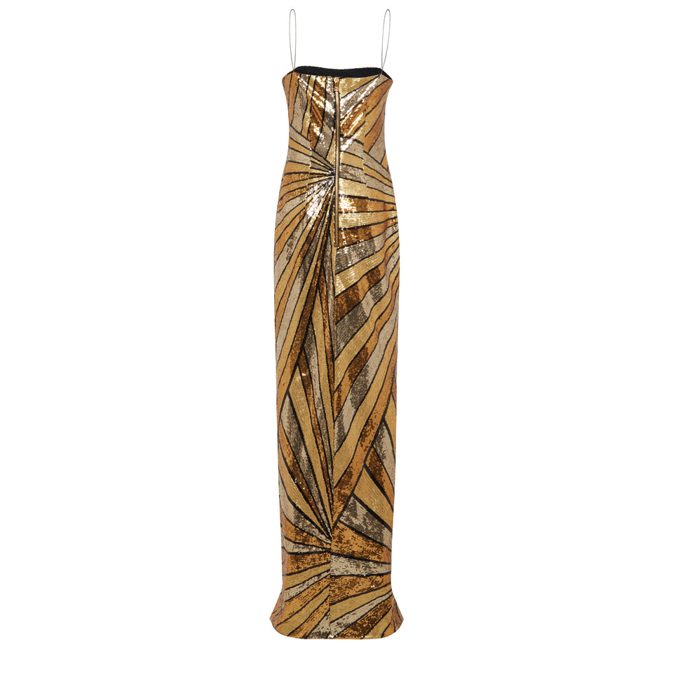 Long dress in gold sequins
