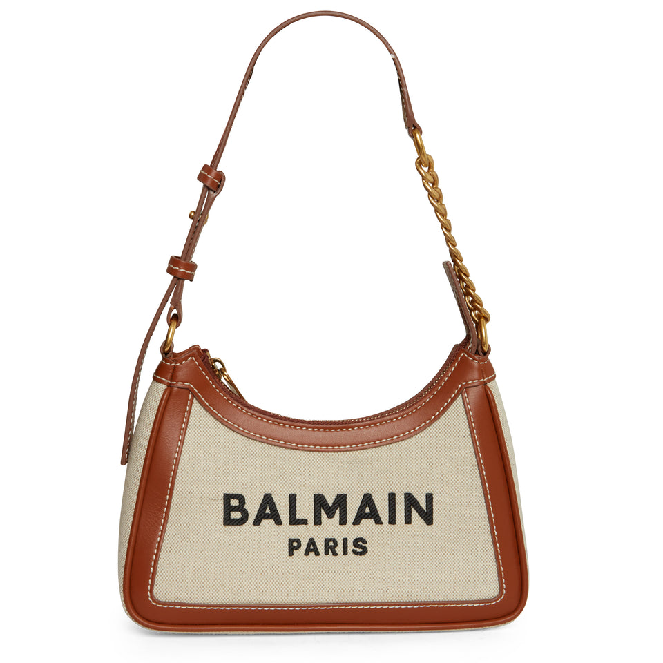 ''B-Army'' handbag in beige fabric and leather