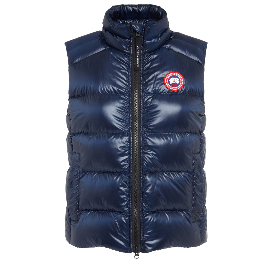 "Cypress" sleeveless down jacket in blue fabric