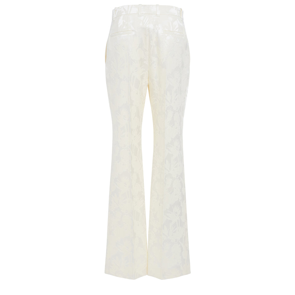 White wool and silk embroidered trousers