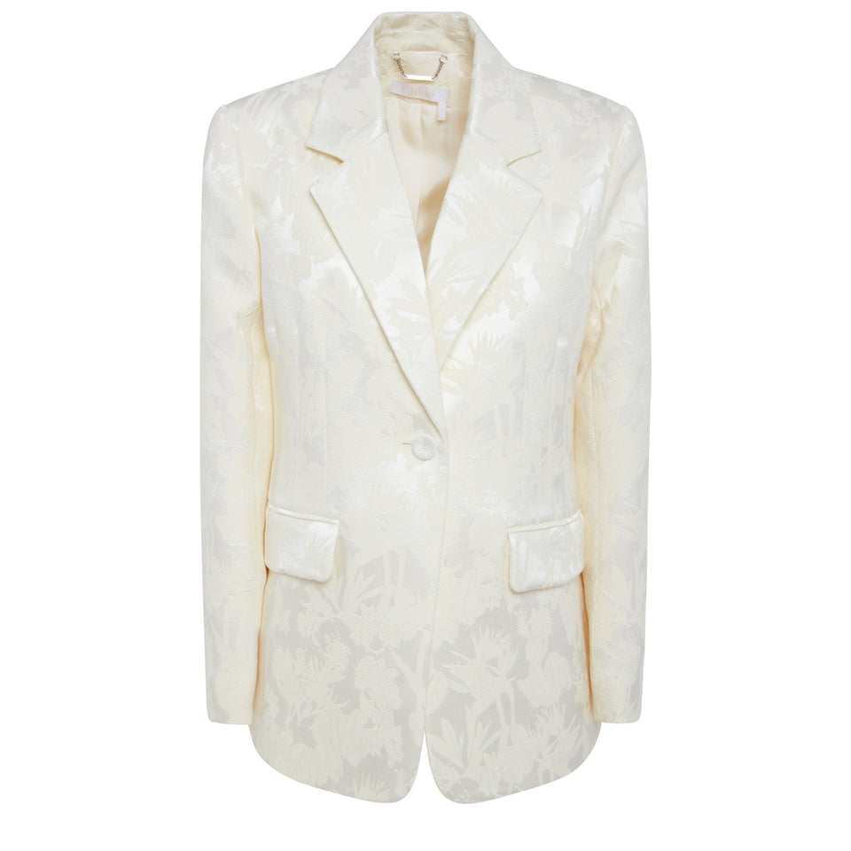 White wool and silk embroidered blazer