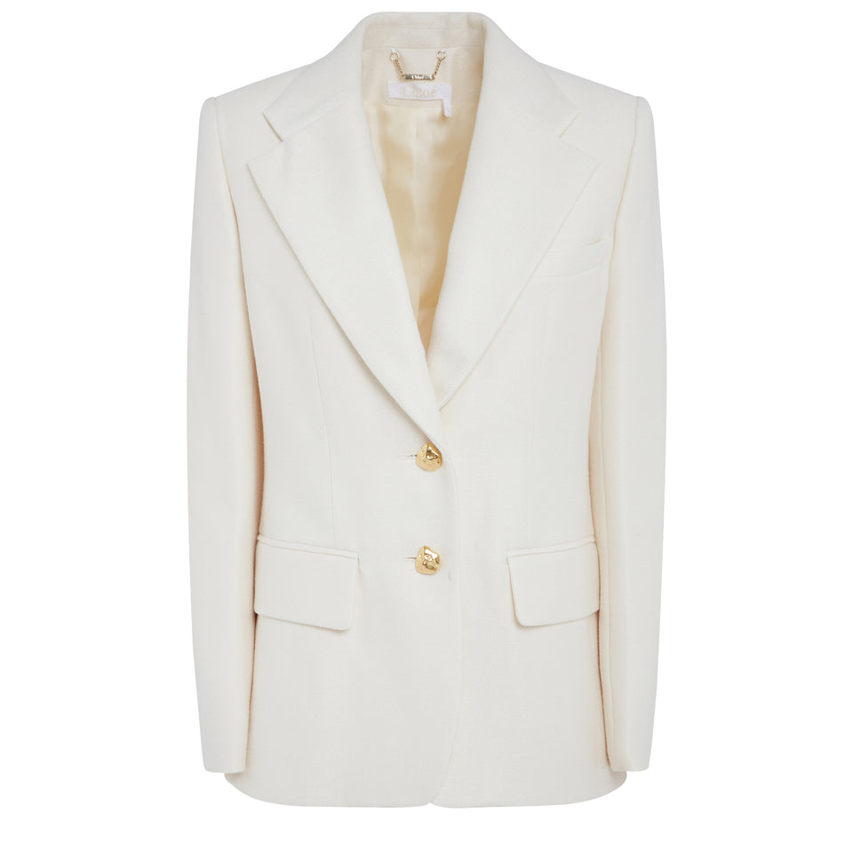 Single-breasted jacket in white wool and silk