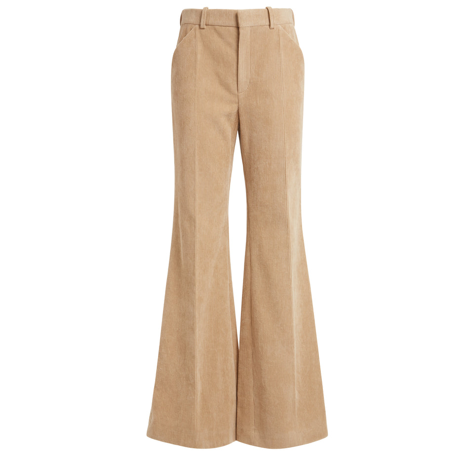Ribbed trousers in beige cotton