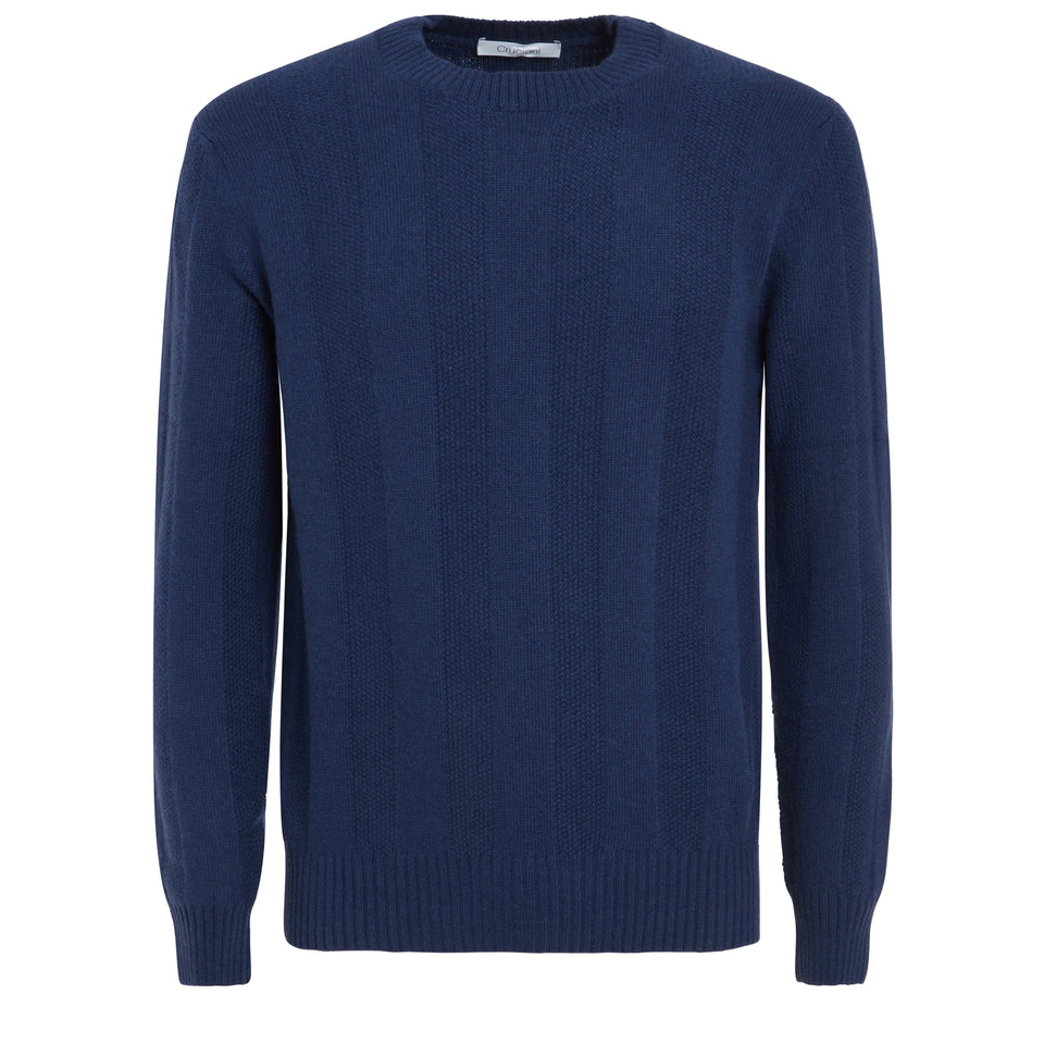 Ribbed sweater in blue cotton