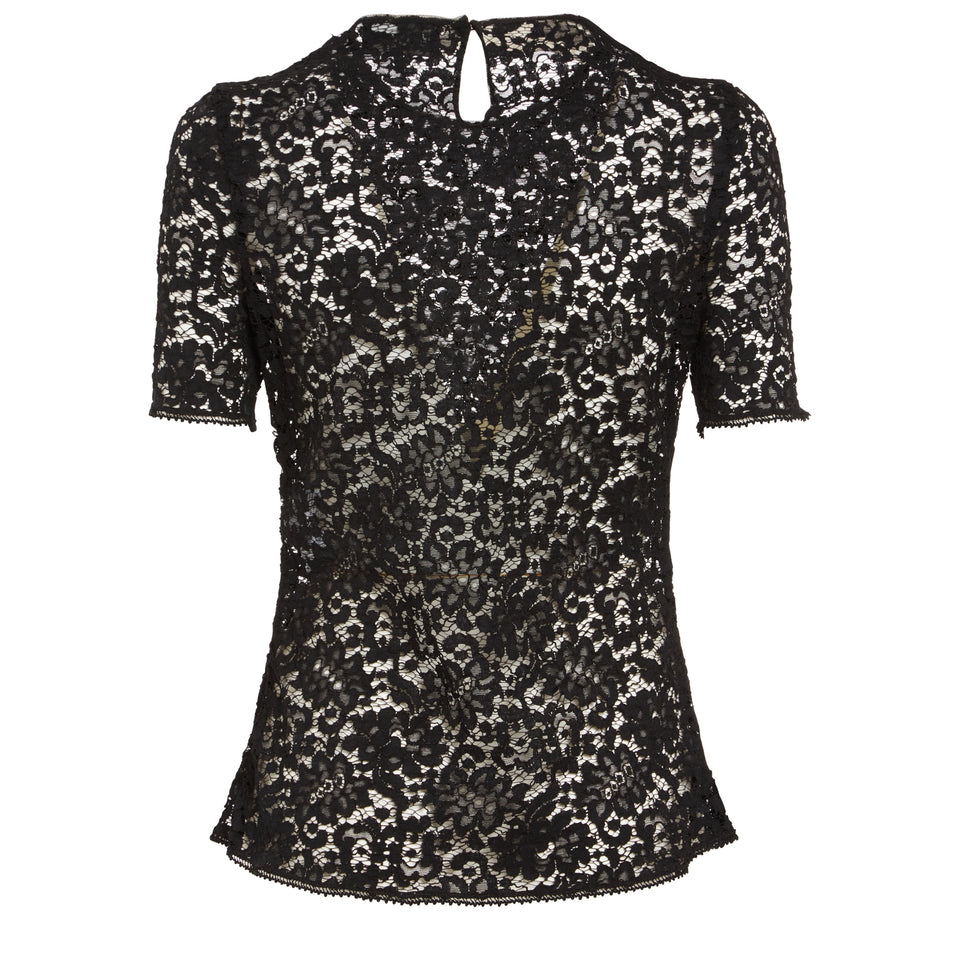 Black fabric floral T-shirt