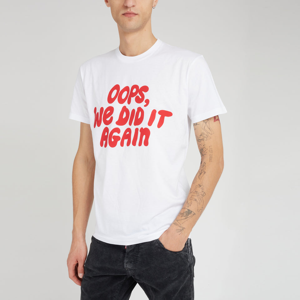 ''Oops'' T-shirt in white cotton