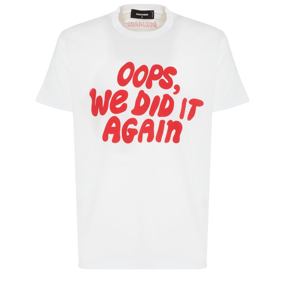 ''Oops'' T-shirt in white cotton
