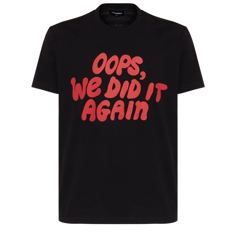 ''Oops'' T-shirt in black cotton