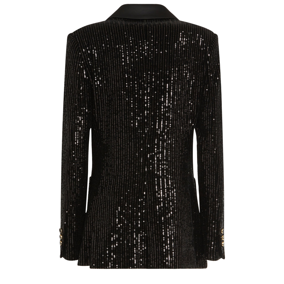 Double-breasted black sequin blazer