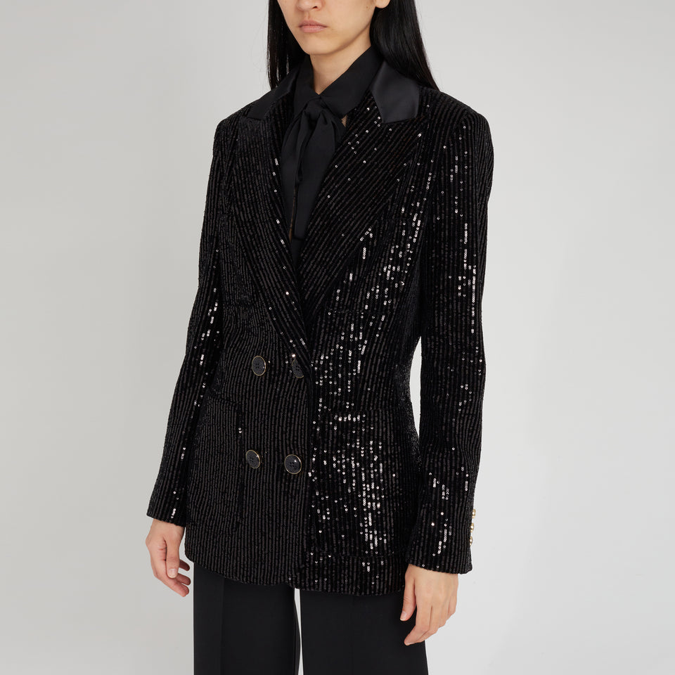 Double-breasted black sequin blazer