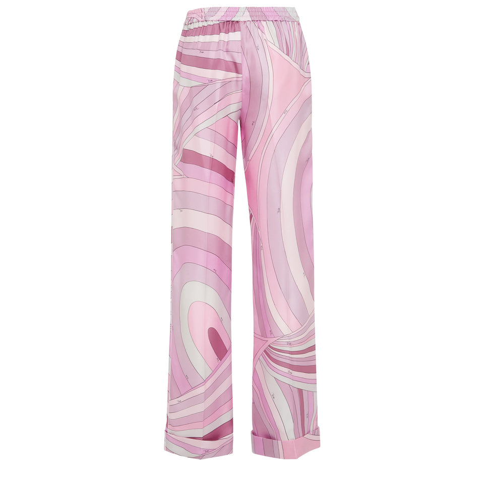 Wide-leg trousers in pink silk
