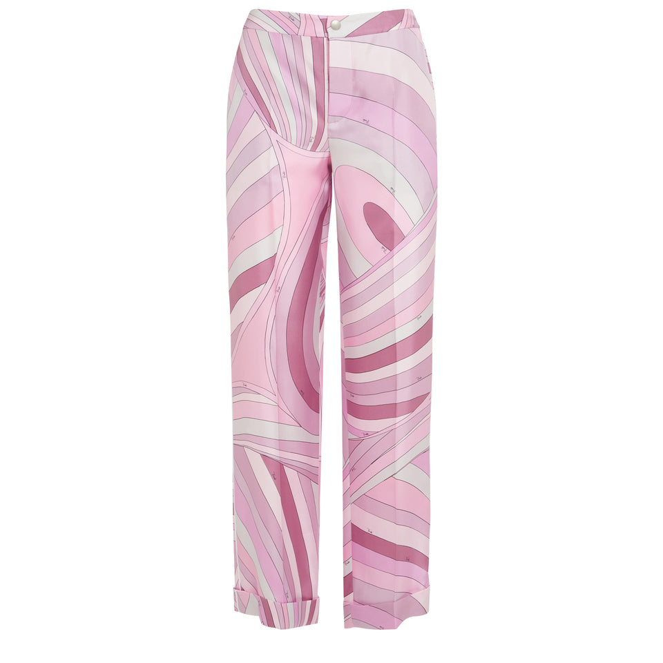 Wide-leg trousers in pink silk