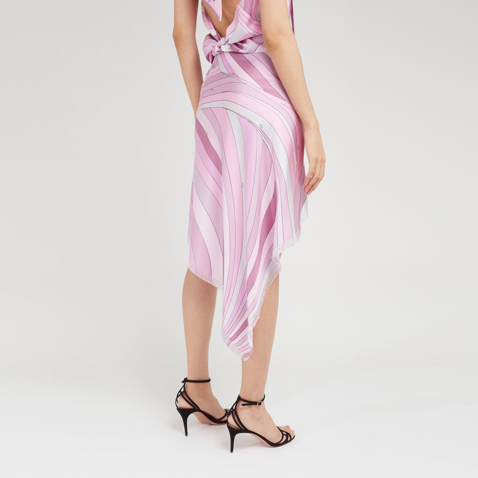 Asymmetric pink silk skirt