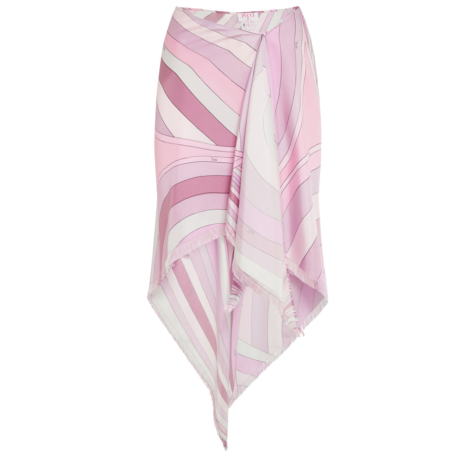 Asymmetric pink silk skirt