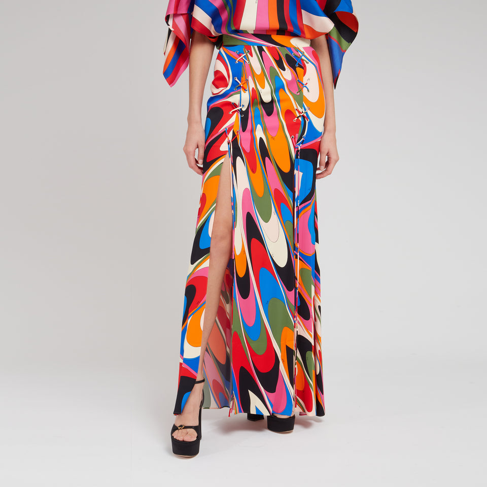 Maxi skirt in multicolor fabric