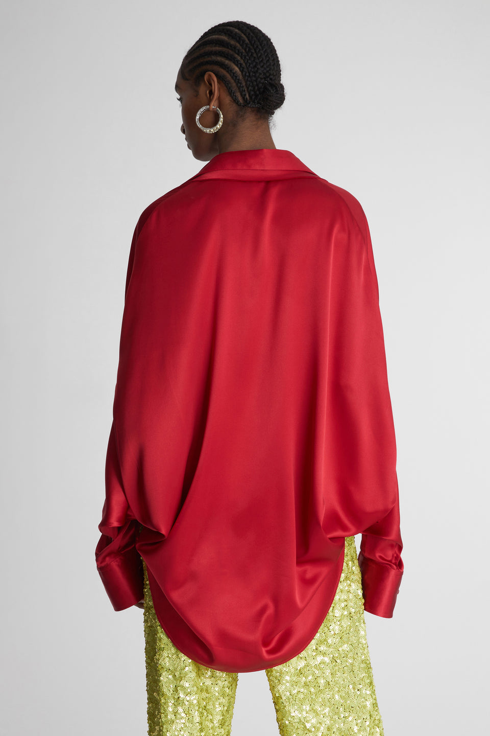 Camicia oversize in seta rossa