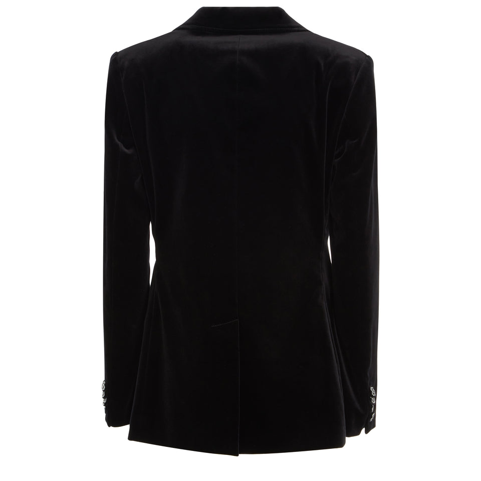 Double-breasted black velvet jacket