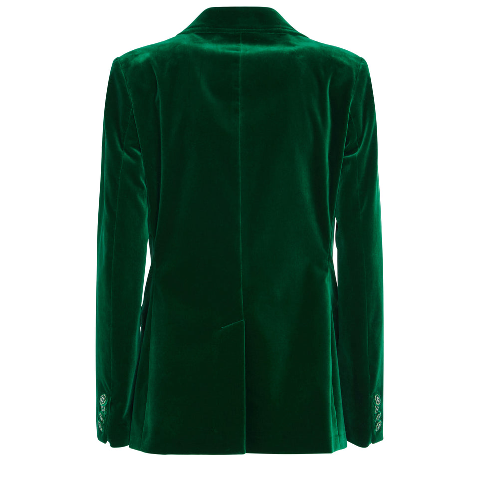 Green velvet double-breasted jacket