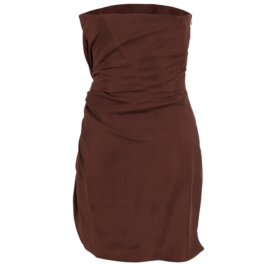 "Hirata" mini dress in brown silk