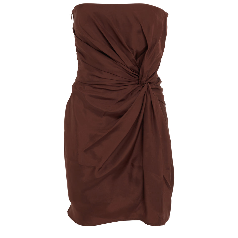 "Hirata" mini dress in brown silk