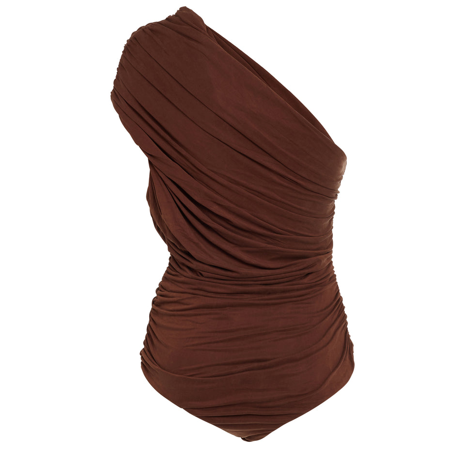 "Tera" bodysuit in brown fabric