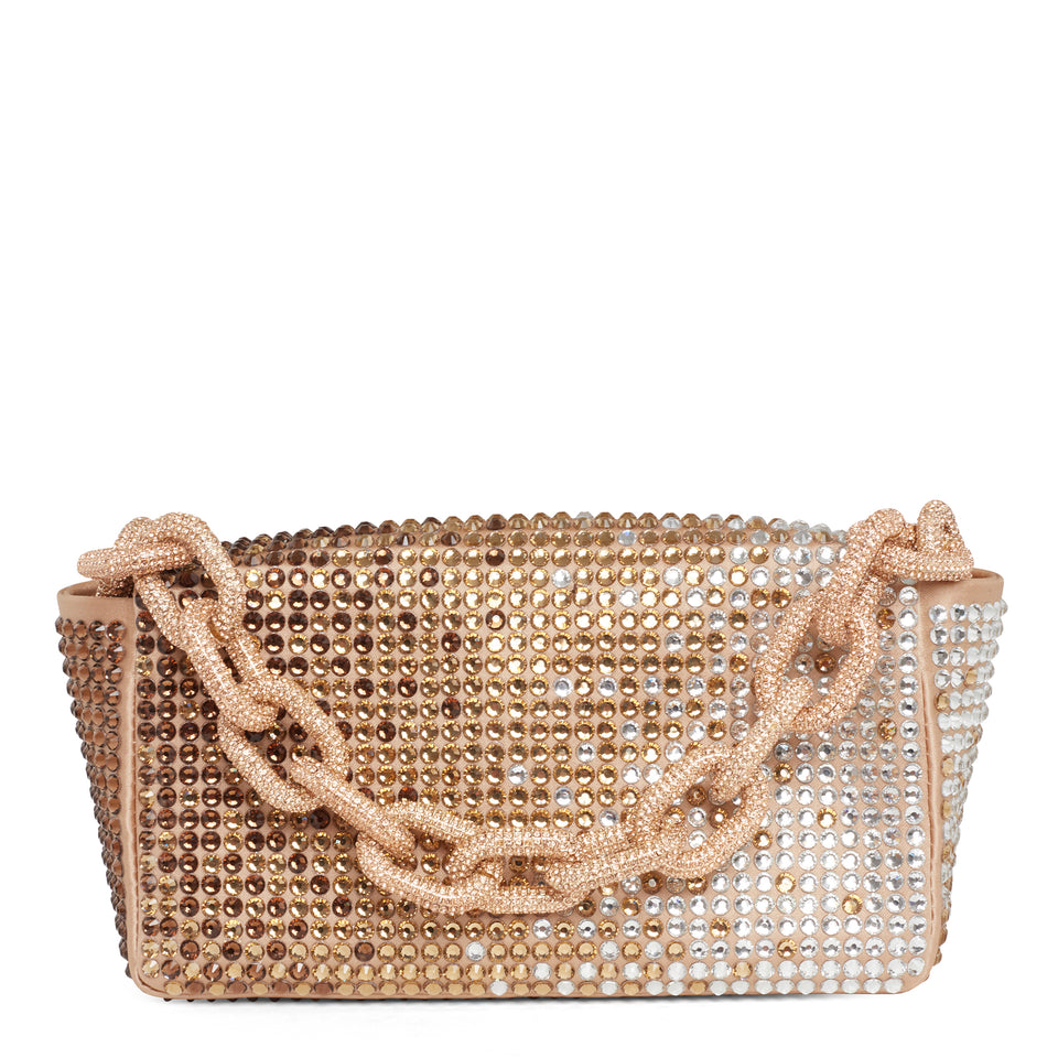 Mini bag with beige crystals