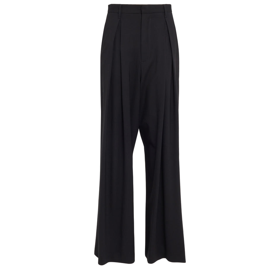 Black wool wide-leg trousers