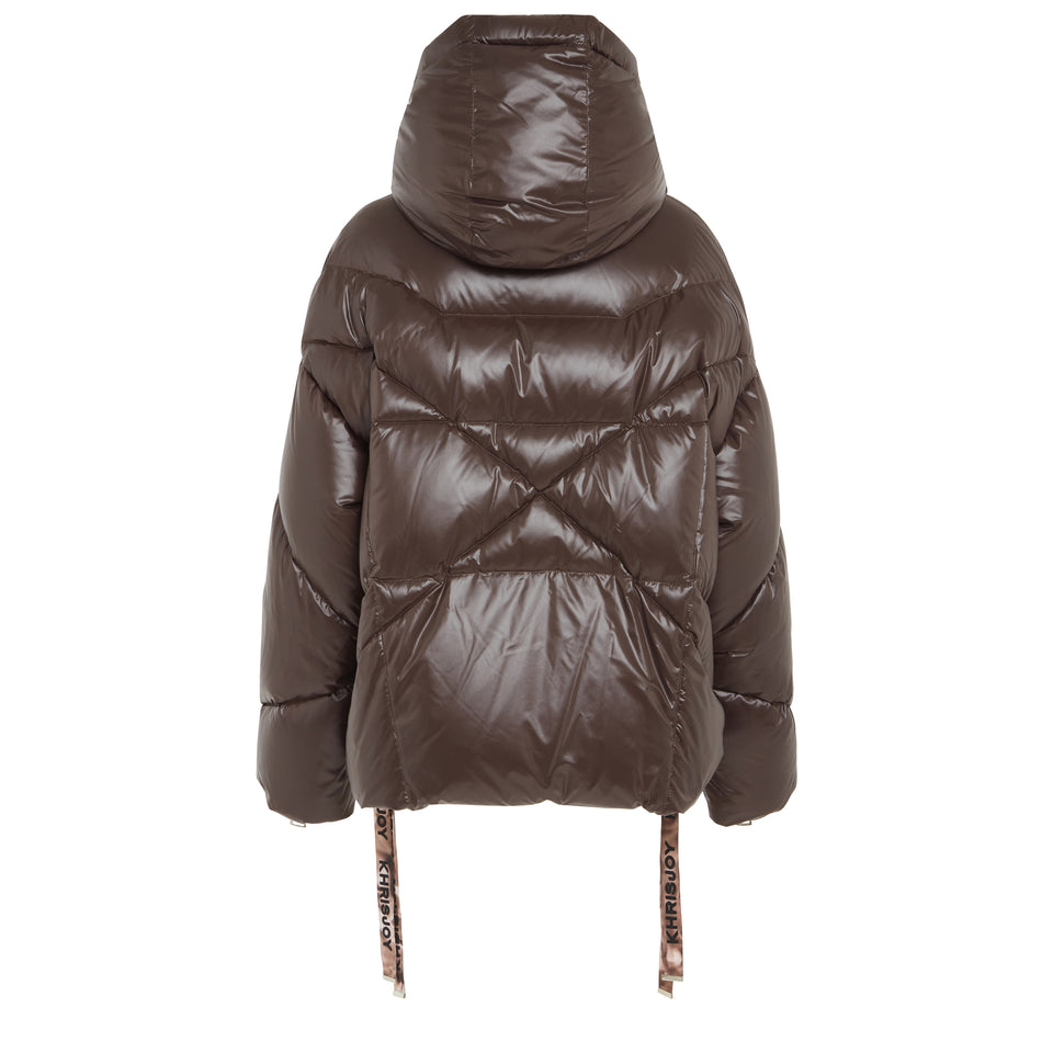 "Iconic Shiny" down jacket in brown fabric