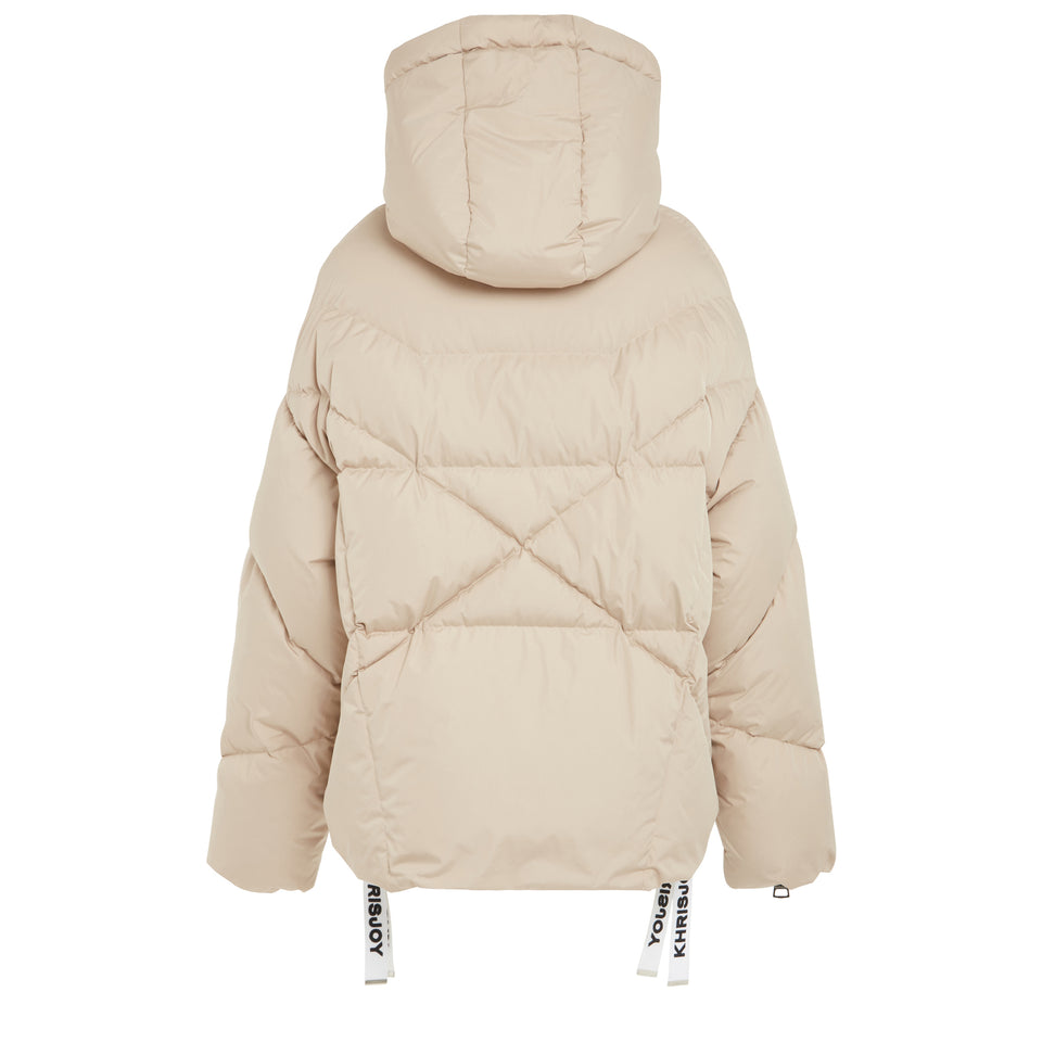 "Iconic Shiny" down jacket in beige fabric
