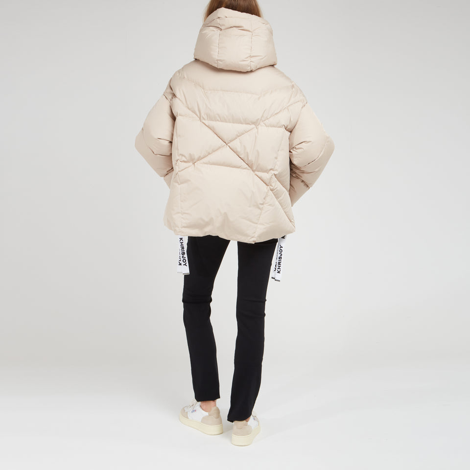 "Iconic Shiny" down jacket in beige fabric