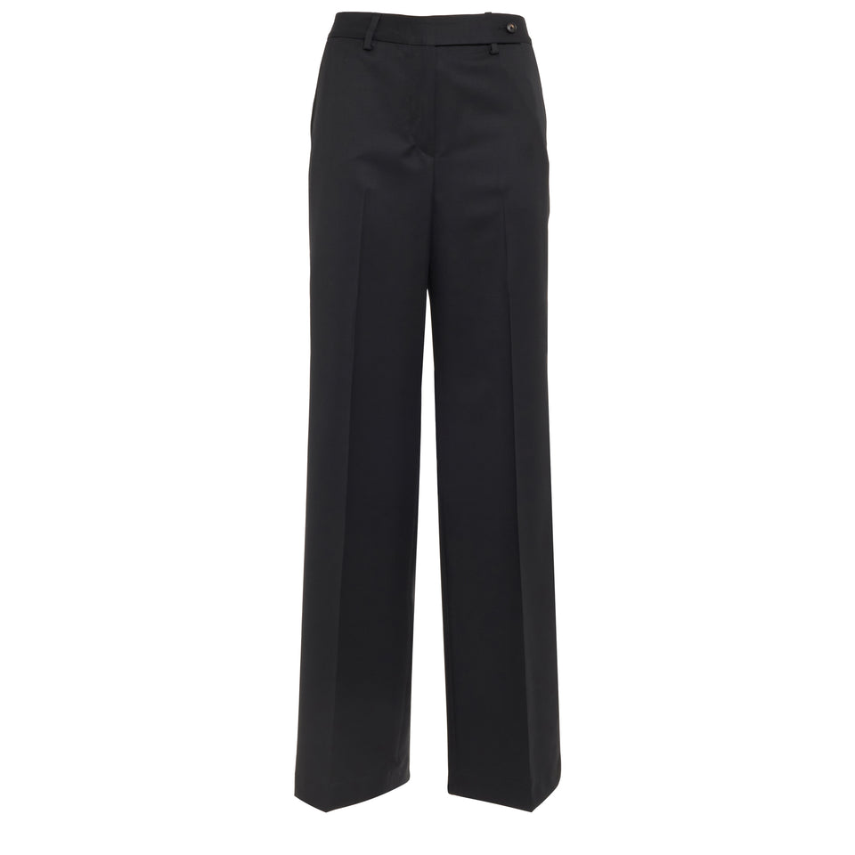 Black wool wide-leg trousers