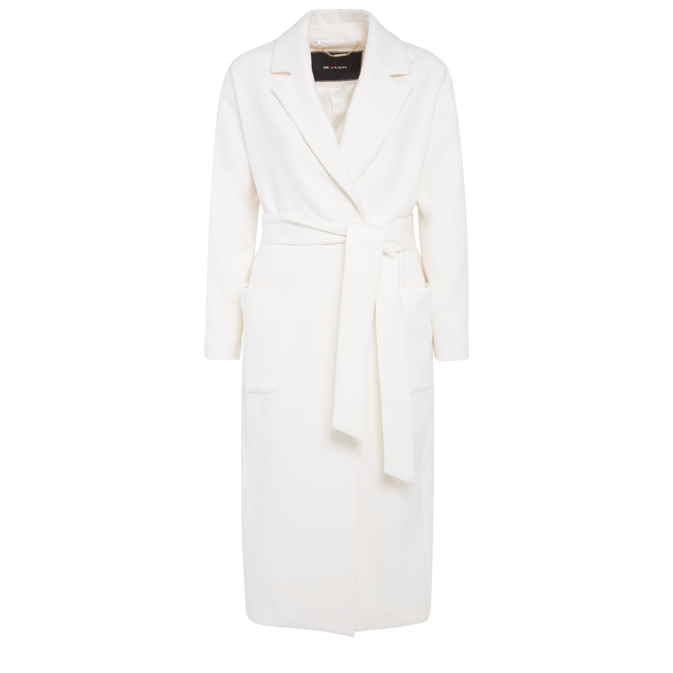 White cashmere double-breasted coat