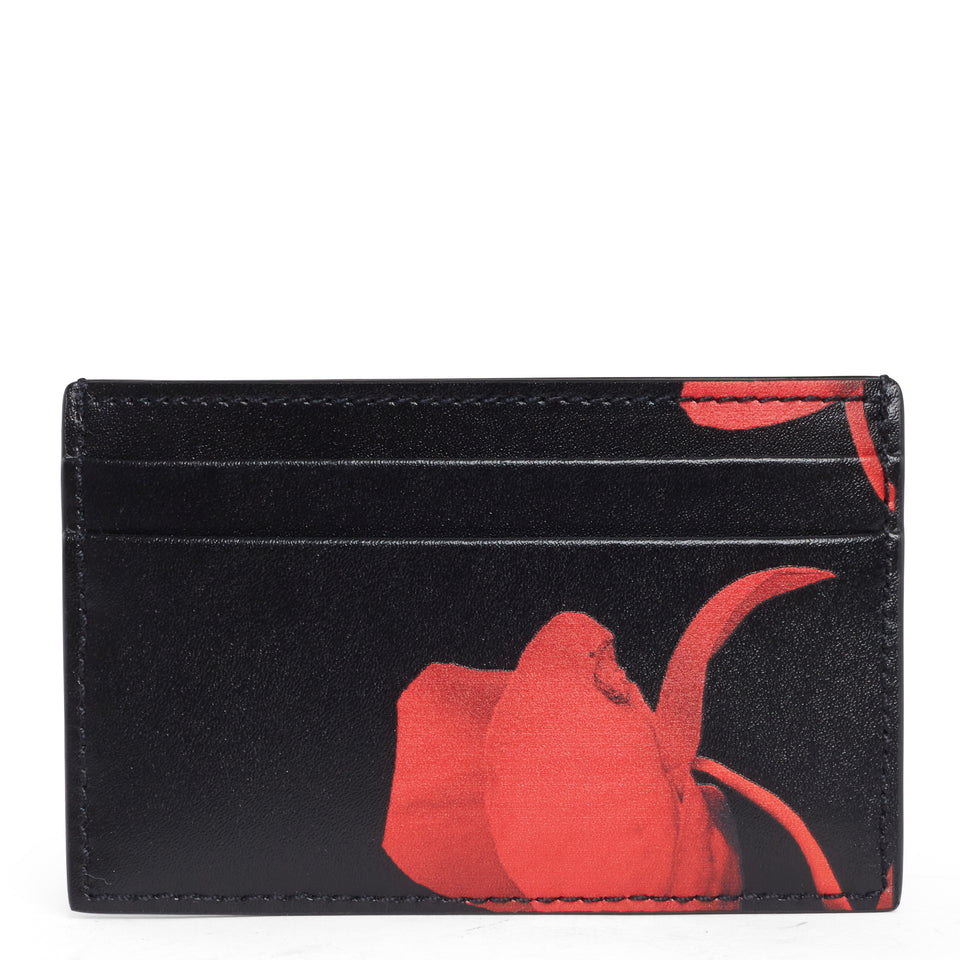 ''Solarised flower'' card holder in black leather
