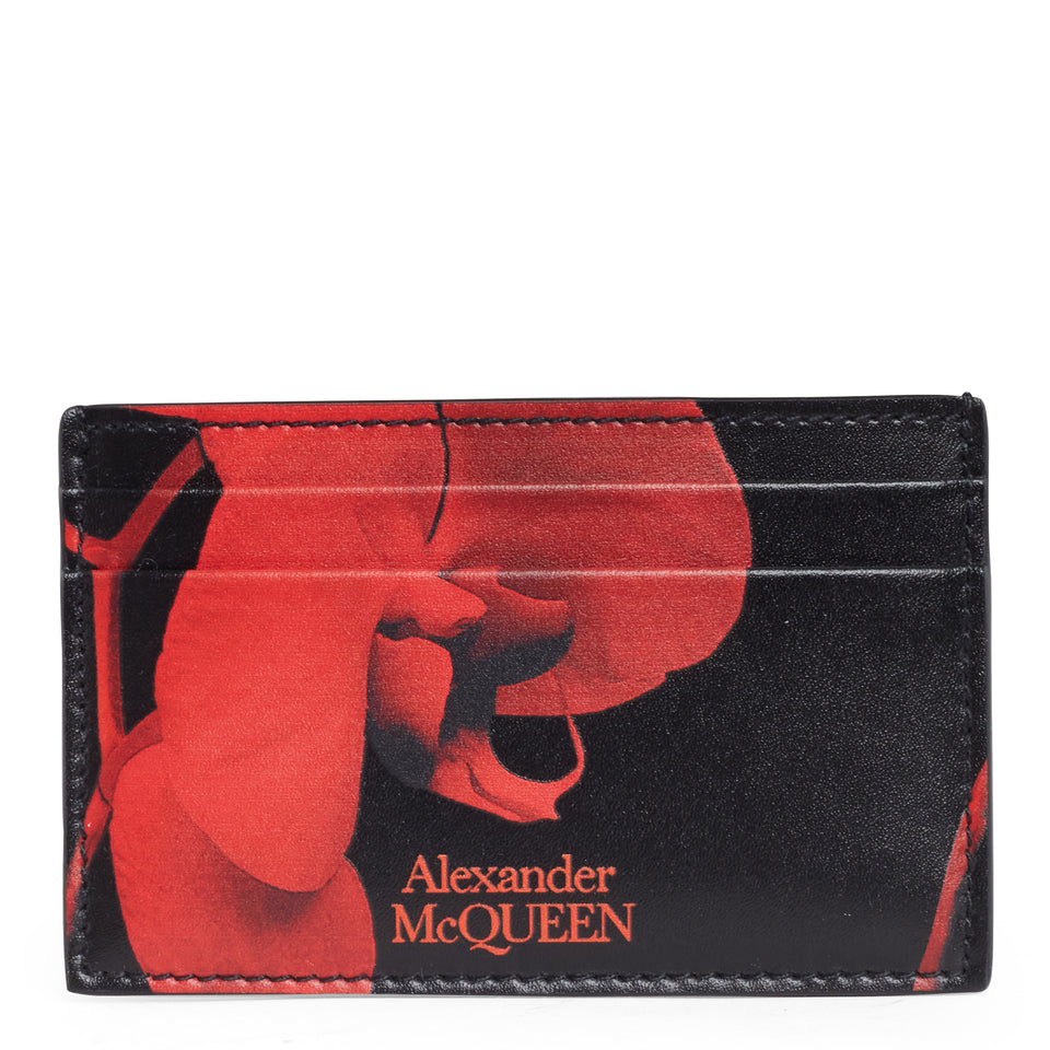 ''Solarised flower'' card holder in black leather