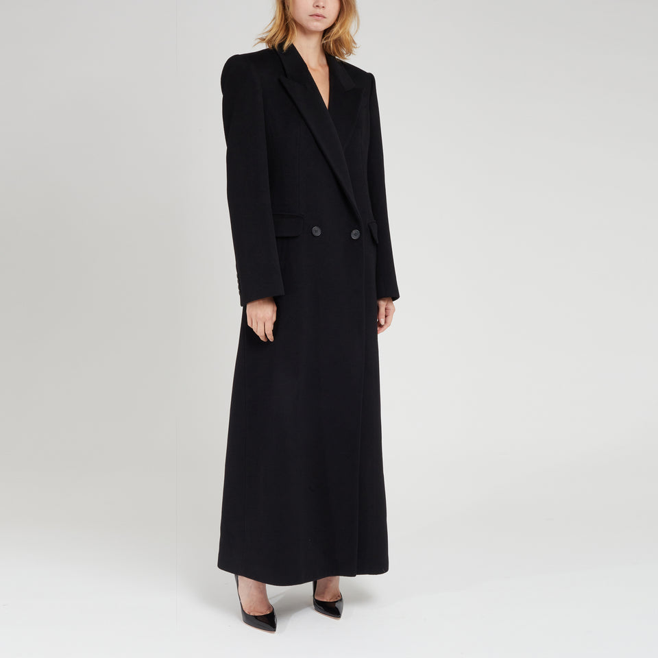 Double-breasted coat in black cashmere