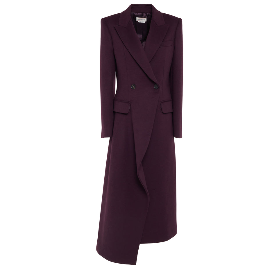 Double-breasted coat in purple wool