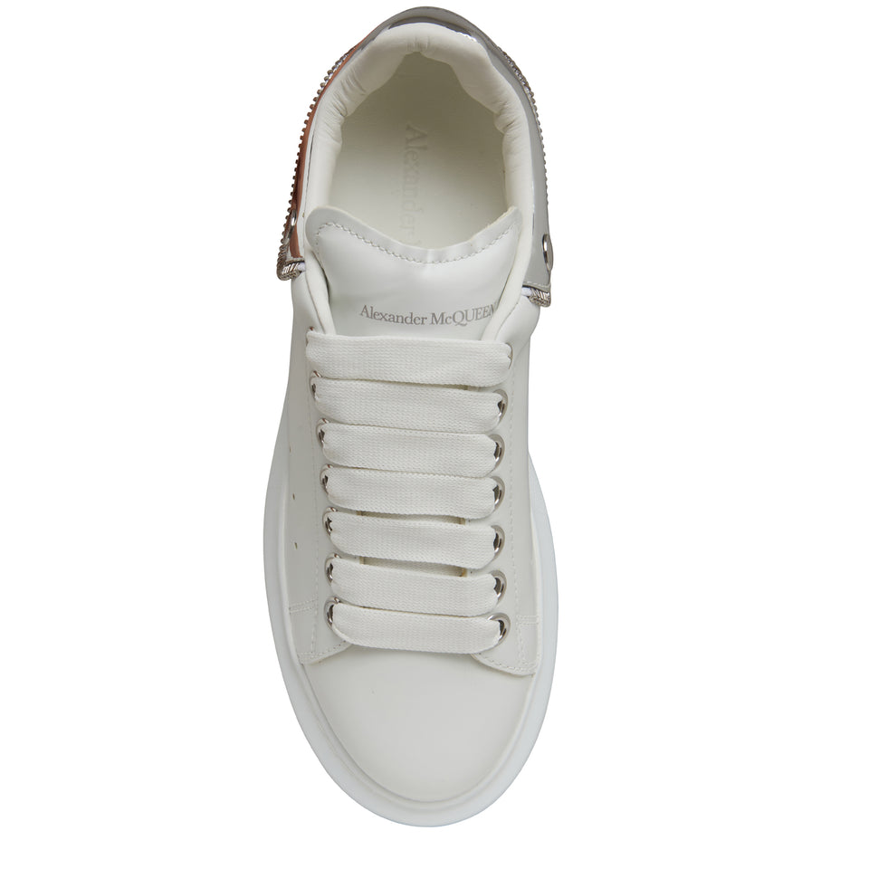 Sneakers oversize in pelle bianca e argento