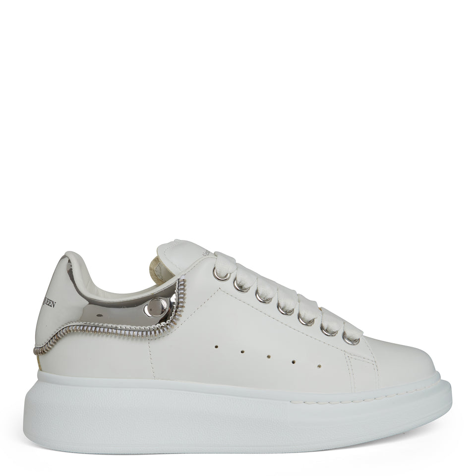 Oversized sneakers in white and silver leather