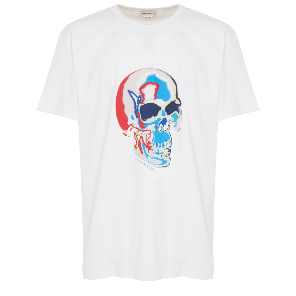 ''Solarised skull'' T-shirt in white cotton